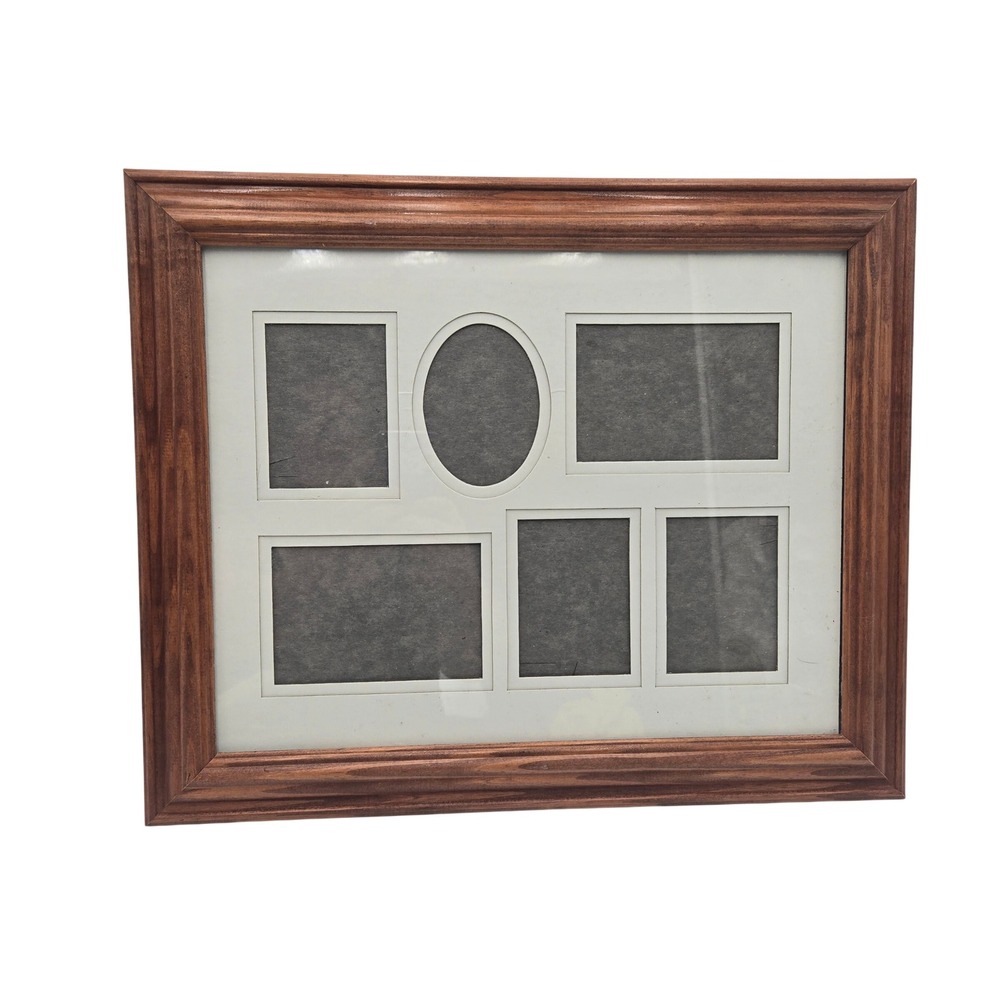 Wooden Multi Photo Collage Frame Brown 6 Opening 12x15 Beveled Wall Decor